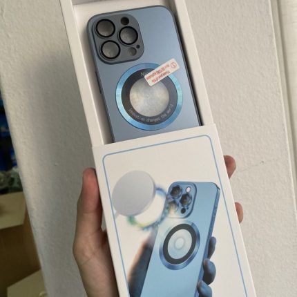 Silikonska maska iPhone 14 AG glass light blue magnetic